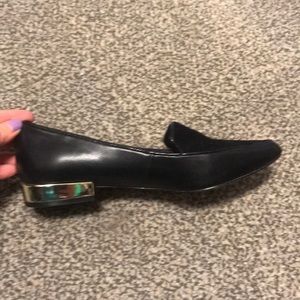 Black Aldo loafers, gold heel